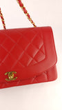 Chanel Diana 25 Red Lambskin Chain Shoulder Bag - 3497