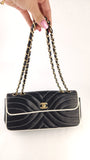 Chanel Black Lambskin V Stitch Chain Shoulder Bag - 3521