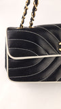 Chanel Black Lambskin V Stitch Chain Shoulder Bag - 3521