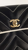 Chanel Black Lambskin V Stitch Chain Shoulder Bag - 3521