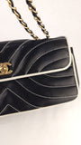 Chanel Black Lambskin V Stitch Chain Shoulder Bag - 3521