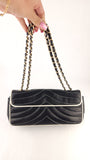 Chanel Black Lambskin V Stitch Chain Shoulder Bag - 3521