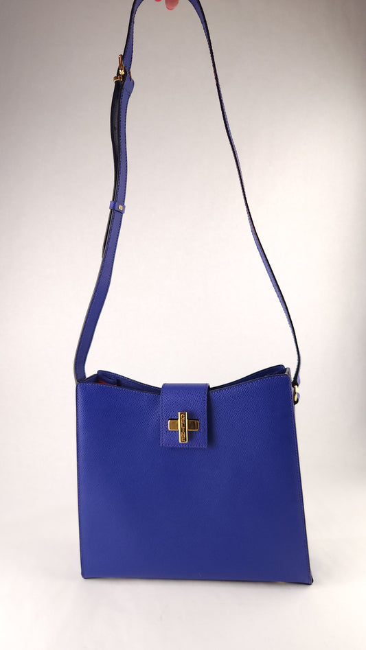 Celine Blue Leather Square Shoulder Bag - G0579