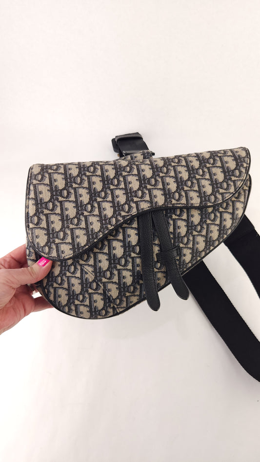 Christian Dior Navy Trotter Print Saddle Crossbody - 3636