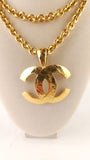 Chanel Gold Tone Chain Necklace w/ Large CC Pendant - G0577