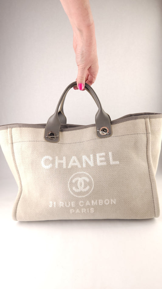 Chanel Beige/Grey Deauville Canvas Tote - G0537