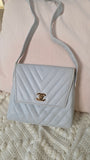Chanel Light Blue Lamb Skin V Stitch Shoulder Bag - 3448