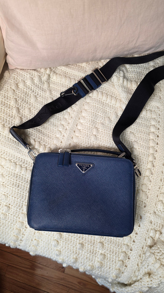 Prada Blue Saffiano Leather 2way Handbag - G0615