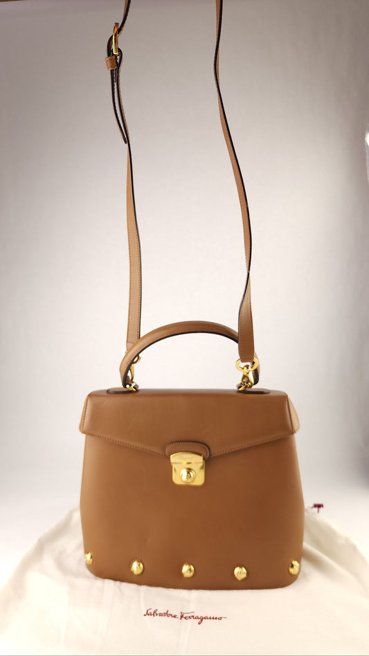 Salvatore Ferragamo Tan Leather 2way Hand Bag - 3685