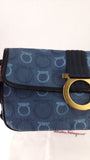 Salvatore Ferragamo Gancini Navy Canvas Shoulder Bag - 3686