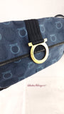 Salvatore Ferragamo Gancini Navy Canvas Shoulder Bag - 3686