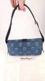 Salvatore Ferragamo Gancini Navy Canvas Shoulder Bag - 3686