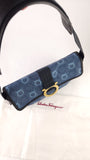 Salvatore Ferragamo Gancini Navy Canvas Shoulder Bag - 3686