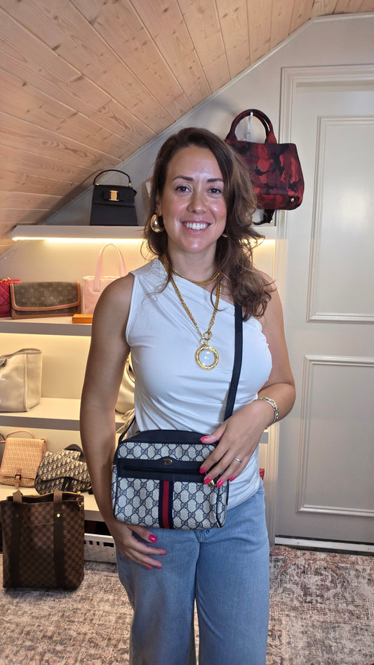 Gucci GG Navy Sherry Line Canvas Shoulder Bag - G0490