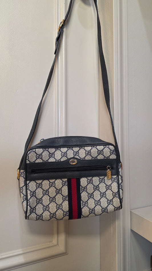 Gucci GG Navy Sherry Line Canvas Shoulder Bag - G0490