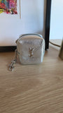 YSL Silver Leather Jaime Cube Charm Pouch - G0719