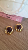 Chanel Gold and Red Glass Stone Clip-On Earrings - G0463