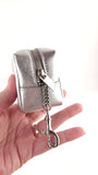 YSL Silver Leather Jaime Cube Charm Pouch - G0719