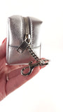 YSL Silver Leather Jaime Cube Charm Pouch - G0719
