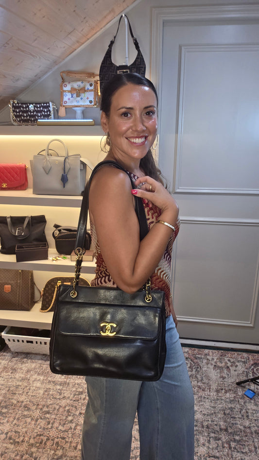 Chanel Black Lambskin Leather Tote - 3467