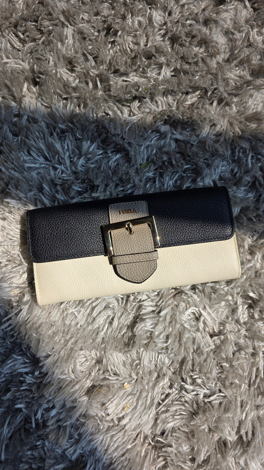 Furla Black/Cream/Grey Leather Long Wallet - G0700