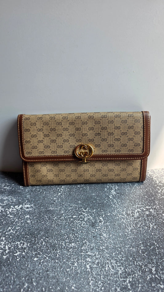 Gucci Vintage Brown GG Canvas Long Wallet - G0718