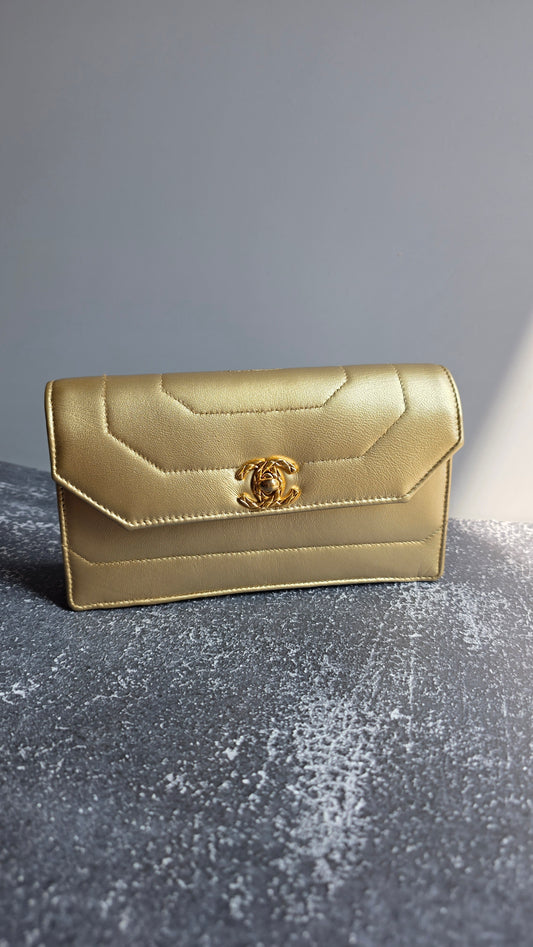 Chanel Gold Leather Pouch - 3500
