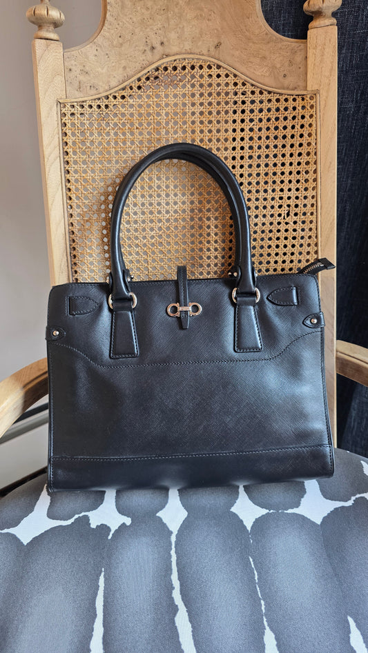 Salvatore Ferragamo Black Leather Hand Bag - G0591