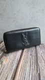 YSL Black Leather Long Zippy Wallet - 3187