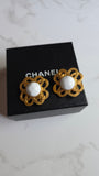 Chanel Gold Tone CC Flower w/White Enamel Clip-On Earrings - G0605