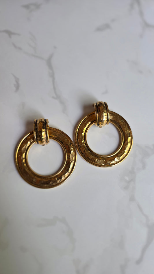 Chanel 24K Gold Door Knocker Clip On Earrings - G0542