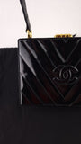 Chanel Black Patent Leather V-Stitch Box Shoulder Bag - G0728