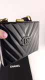 Chanel Black Patent Leather V-Stitch Box Shoulder Bag - G0728