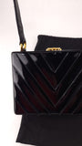 Chanel Black Patent Leather V-Stitch Box Shoulder Bag - G0728