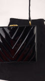 Chanel Black Patent Leather V-Stitch Box Shoulder Bag - G0728