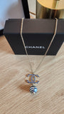 Chanel Blue and Light Gold Tone CC Pendant Necklace - 3529