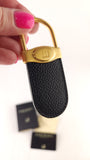 Dunhill Black Leather & Gold Tone Keychain - G0849