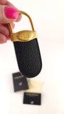 Dunhill Black Leather & Gold Tone Keychain - G0849
