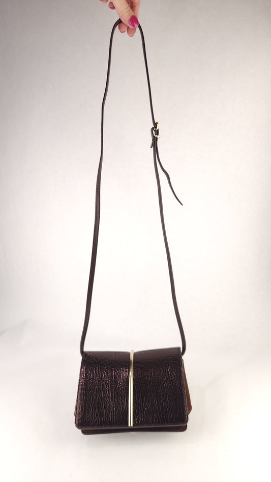 Nina Ricci Brown Textured Patent Leather Shoulder Bag - G0955