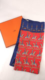 Hermes Carre 90 "Les Artificiers" Red Silk Scarf - 3760