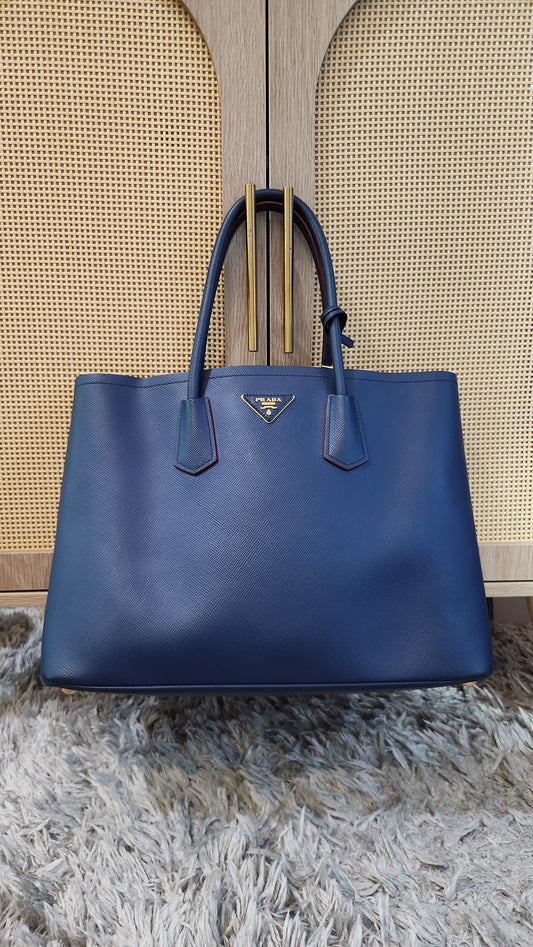 Prada Blue Saffiano Leather Double Tote Bag - R0014
