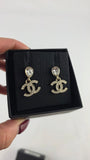 Chanel CC Gold Tone Rhinestone Pierced Earrings - 3812