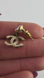 Chanel CC Gold Tone Rhinestone Pierced Earrings - 3812