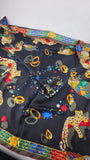 Cartier Black Jeweled Leopard & Bird Silk Scarf - 3804