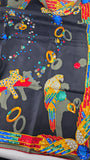 Cartier Black Jeweled Leopard & Bird Silk Scarf - 3804