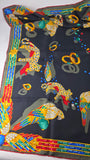 Cartier Black Jeweled Leopard & Bird Silk Scarf - 3804