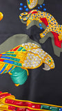 Cartier Black Jeweled Leopard & Bird Silk Scarf - 3804