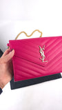 YSL Pink Caviar Leather Chevron Envelope WOC - R0013