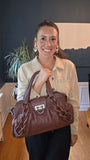 Salvatore Ferragamo Brown Leather Gancini Handbag - 3796