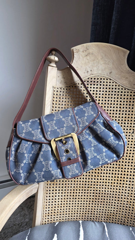Celine Paris Macadam Denim Canvas Shoulder Bag - R0193